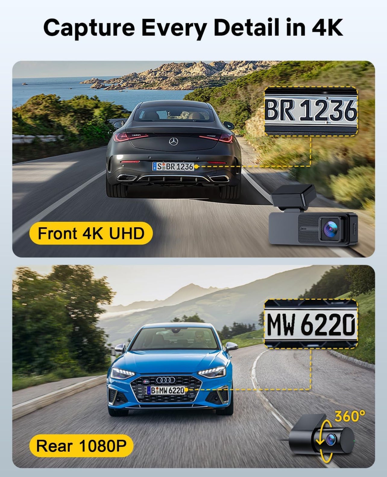 Koala Vision Max – 4K + 1080P Dash Cam, Touchscreen, GPS, 5G Wi-Fi