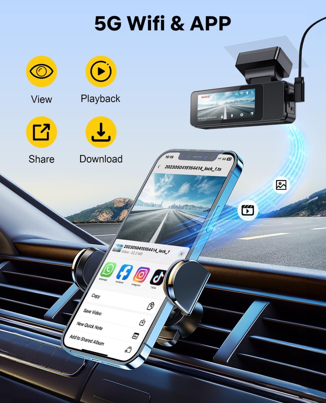 Koala Vision Max – 4K + 1080P Dash Cam, Touchscreen, GPS, 5G Wi-Fi