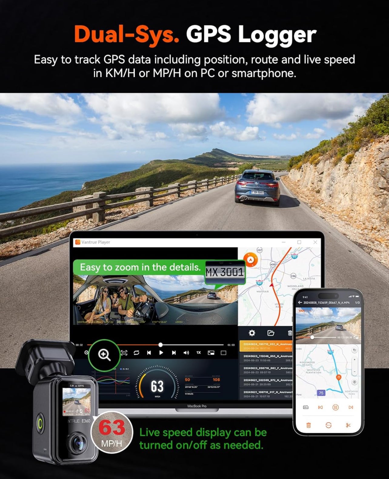 Koala Vision 1TB – 360° Dash Cam, STARVIS Night Vision, 5G Wi-Fi + 24/7 Parking